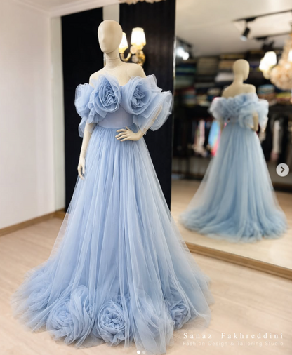 Blue Prom Dress Sheath Chiffon Long Evening Dress ED11131