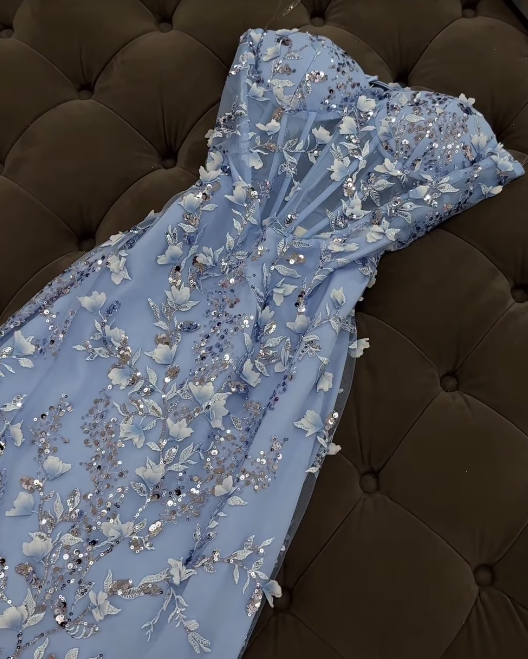 Blue Prom Dress Sheath Tulle Long Evening Dress ED11132