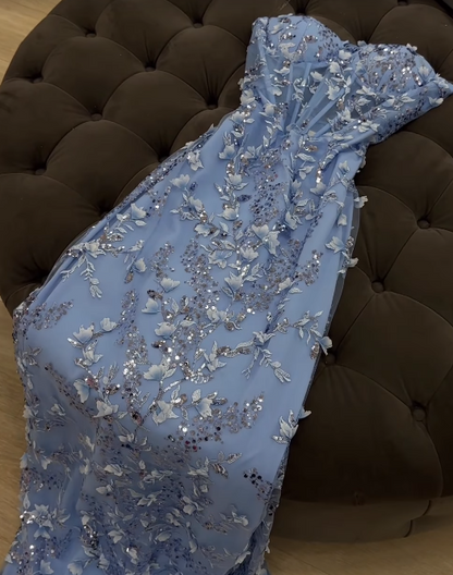 Blue Prom Dress Sheath Tulle Long Evening Dress ED11132