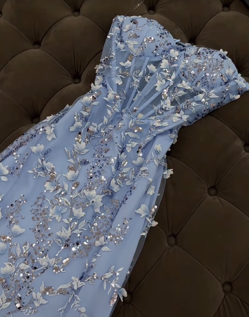 Blue Prom Dress Sheath Tulle Long Evening Dress ED11132