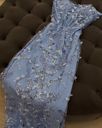 Blue Prom Dress Sheath Tulle Long Evening Dress ED11132