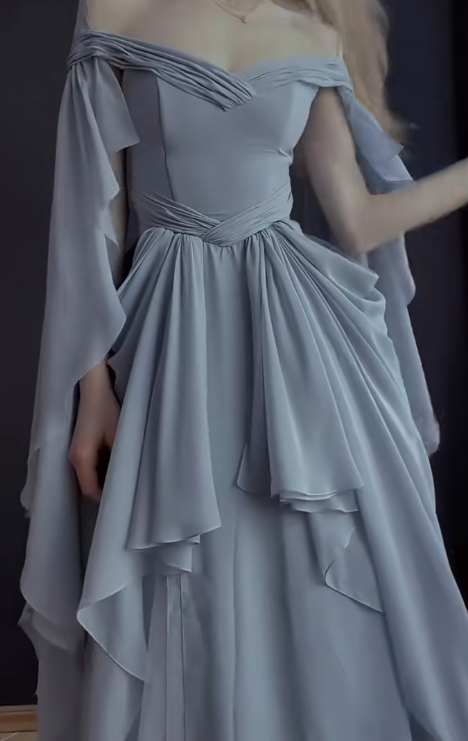 Blue Prom Dress Sheath Chiffon Long Evening Dress ED11133