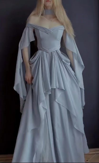 Blue Prom Dress Sheath Chiffon Long Evening Dress ED11133