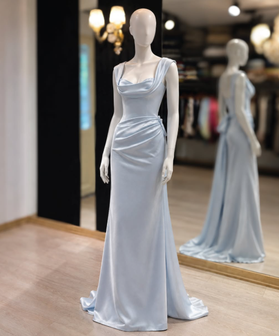 Blue Prom Dress Sheath Satin Long Evening Dress ED11134