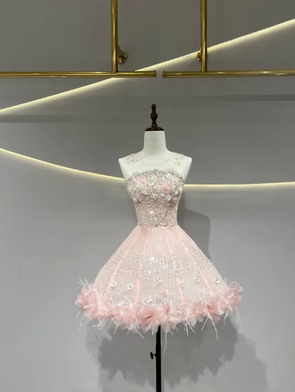 Simple Pink Short Homecoming Dress A-Line Tulle Birthday Party Dress ED11140