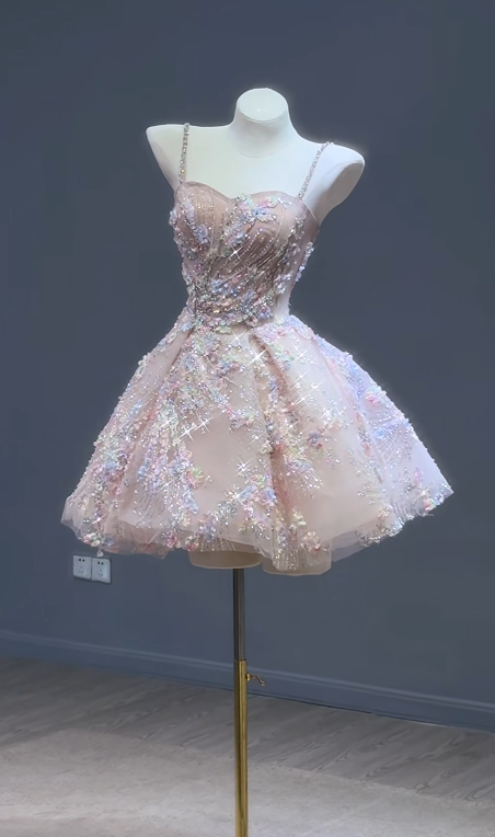 Pretty Pink Short Homecoming Dress A-Line Tulle Birthday Party Dress ED11142