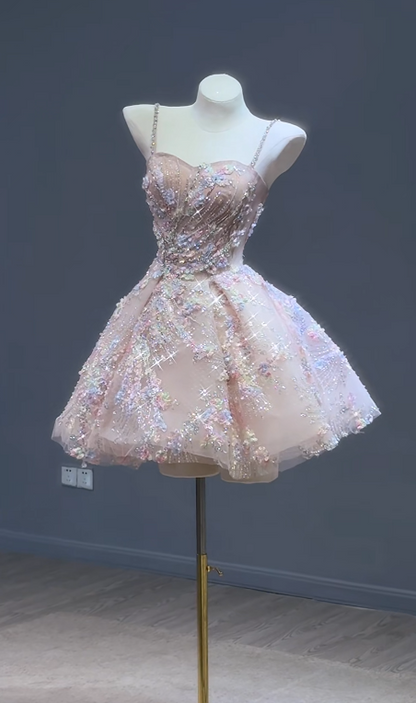 Pretty Pink Short Homecoming Dress A-Line Tulle Birthday Party Dress ED11142