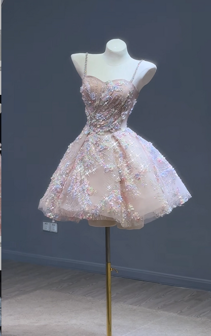 Pretty Pink Short Homecoming Dress A-Line Tulle Birthday Party Dress ED11142