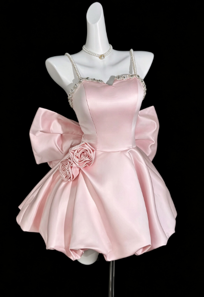 Pretty Pink Short Homecoming Dress A-Line Satin Birthday Party Dress ED11143