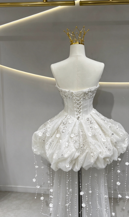 Pretty White Short Homecoming Dress Sheath Tulle Birthday Party Dress ED11146