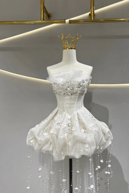 Pretty White Short Homecoming Dress Sheath Tulle Birthday Party Dress ED11146