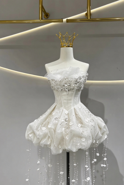 Pretty White Short Homecoming Dress Sheath Tulle Birthday Party Dress ED11146