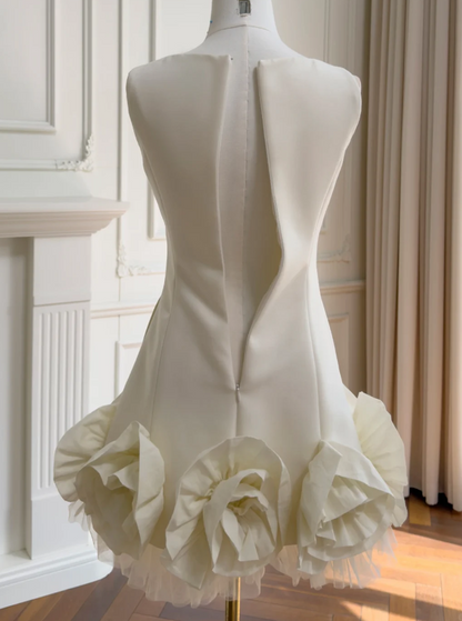 Jolie robe de bal courte blanche, coupe fourreau en mousseline, robe de fête d'anniversaire ED11150