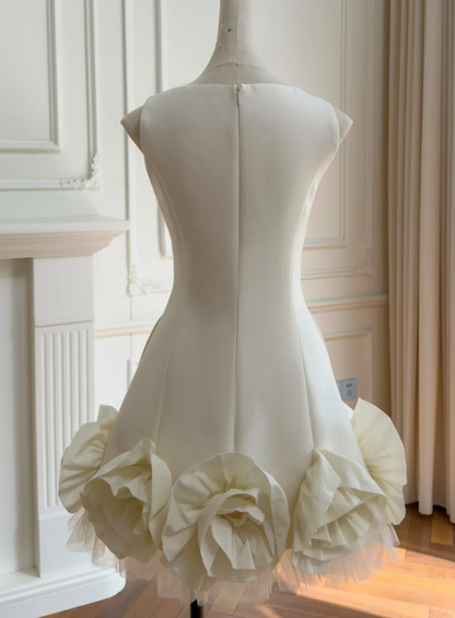 Jolie robe de bal courte blanche, coupe fourreau en mousseline, robe de fête d'anniversaire ED11150
