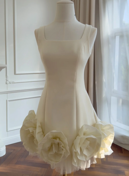 Jolie robe de bal courte blanche, coupe fourreau en mousseline, robe de fête d'anniversaire ED11150