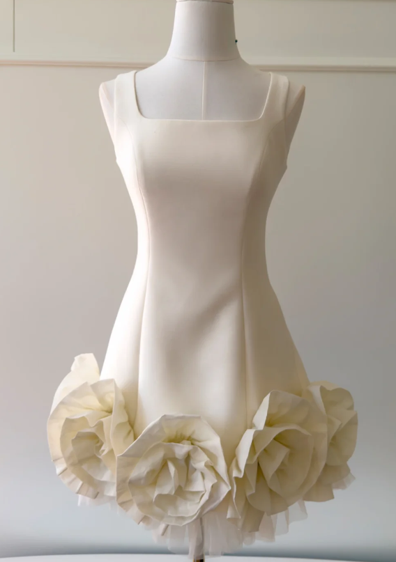 Jolie robe de bal courte blanche, coupe fourreau en mousseline, robe de fête d'anniversaire ED11150