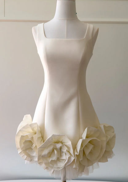 Jolie robe de bal courte blanche, coupe fourreau en mousseline, robe de fête d'anniversaire ED11150