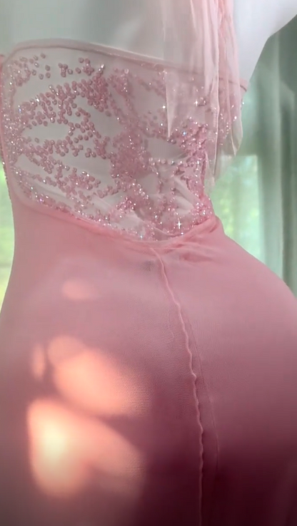 Pretty Pink Beaded Prom Dress Sheath Chiffon Long Evening Dress ED11151