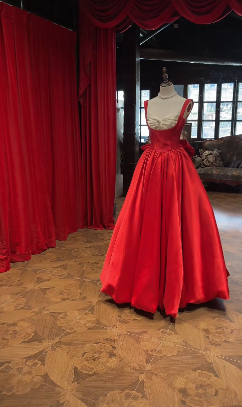 Pretty Red Prom Dress  A-line Satin Long Evening Dress ED11153