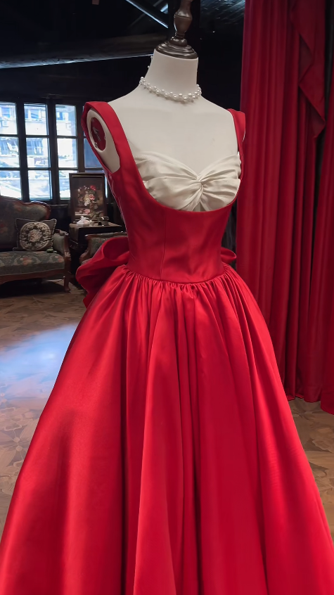 Pretty Red Prom Dress  A-line Satin Long Evening Dress ED11153