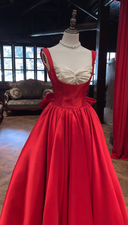 Pretty Red Prom Dress  A-line Satin Long Evening Dress ED11153