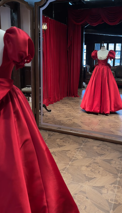 Pretty Red Prom Dress  A-line Satin Long Evening Dress ED11153