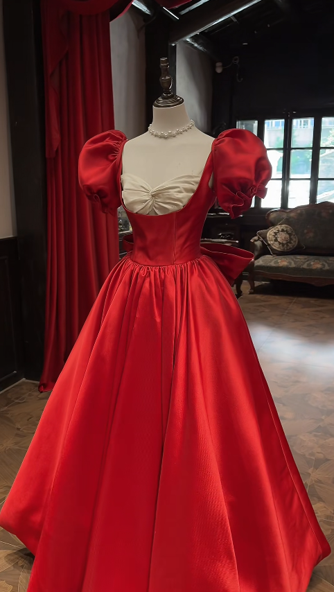 Pretty Red Prom Dress  A-line Satin Long Evening Dress ED11153