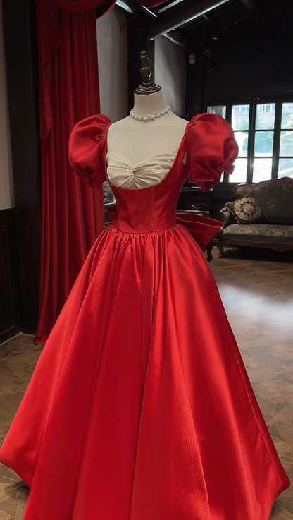 Pretty Red Prom Dress  A-line Satin Long Evening Dress ED11153