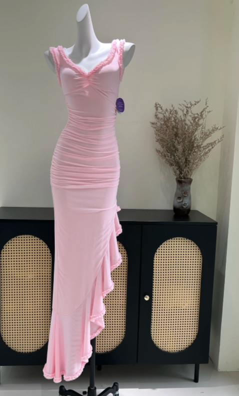 Pretty Pink Prom Dress Sheath Chiffon Long Evening Dress ED11154