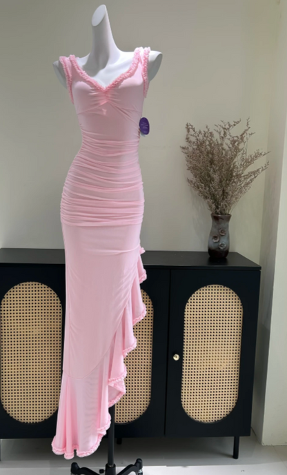 Pretty Pink Prom Dress Sheath Chiffon Long Evening Dress ED11154