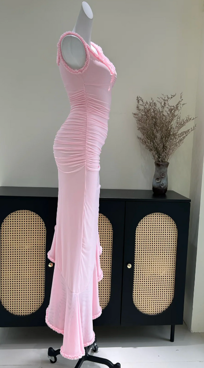 Pretty Pink Prom Dress Sheath Chiffon Long Evening Dress ED11154