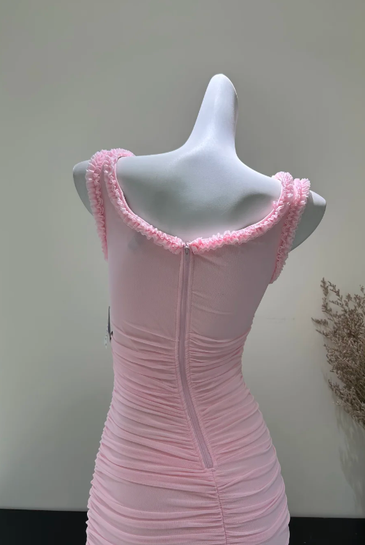 Pretty Pink Prom Dress Sheath Chiffon Long Evening Dress ED11154