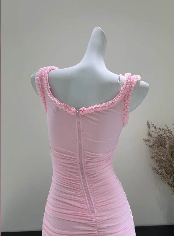 Pretty Pink Prom Dress Sheath Chiffon Long Evening Dress ED11154