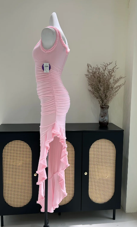 Pretty Pink Prom Dress Sheath Chiffon Long Evening Dress ED11154