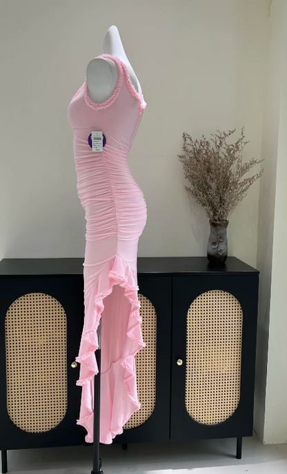 Pretty Pink Prom Dress Sheath Chiffon Long Evening Dress ED11154