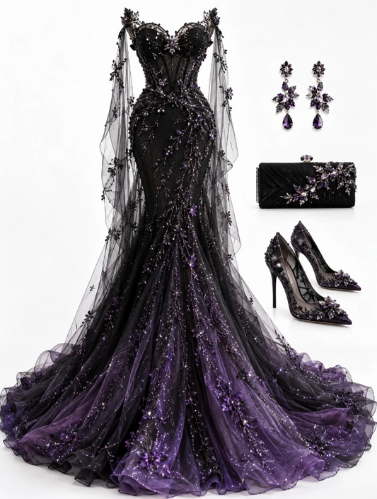 Pretty Purple Prom Dress Sheath Tulle Long Evening Dress ED11161