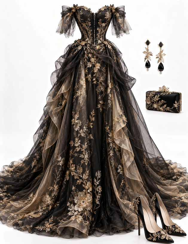 Pretty Black Prom Dress A-Line Tulle Long Evening Dress ED11162