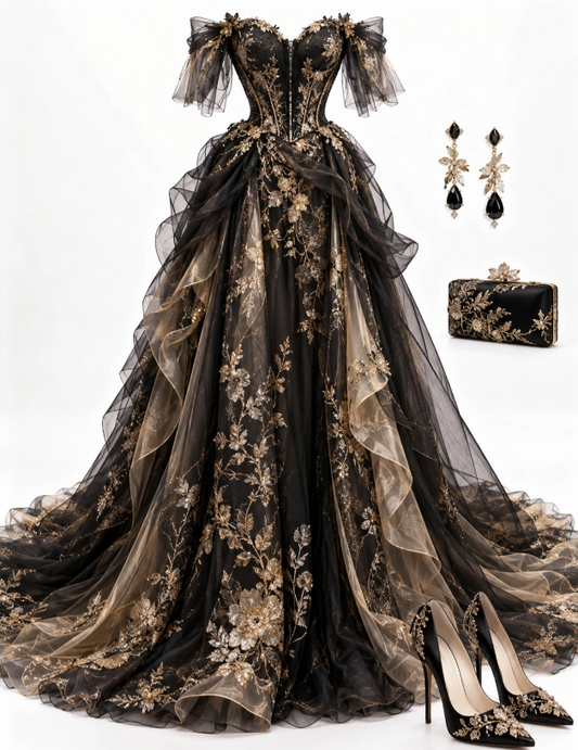 Pretty Black Prom Dress A-Line Tulle Long Evening Dress ED11162