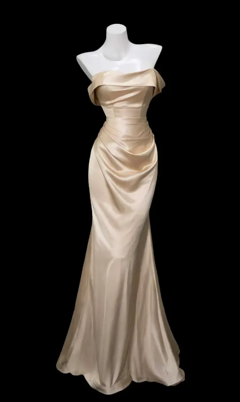 Pretty Gold Prom Dress Sheath Satin Long Evening Dress ED11165