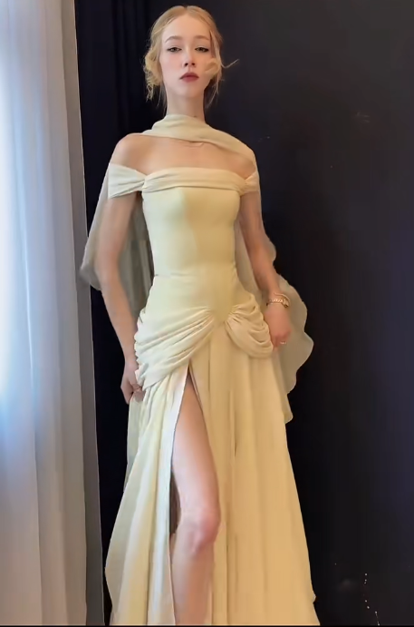Pretty Yellow Prom Dress Sheath Chiffon Long Evening Dress ED11166