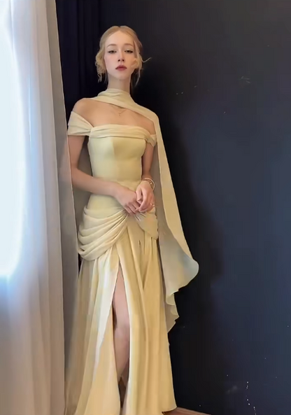 Pretty Yellow Prom Dress Sheath Chiffon Long Evening Dress ED11166