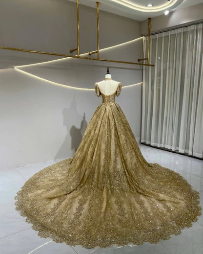 Pretty Gold Prom Dress A-Line Tulle Long Evening Dress ED11167
