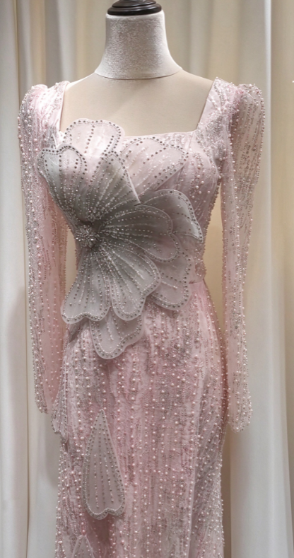 Pretty Pink Prom Dress Sheath Tulle Long Evening Dress ED11169