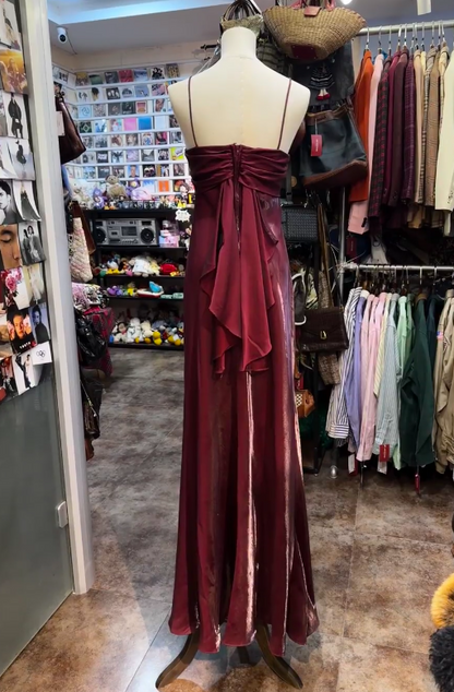 Jolie robe de bal rouge, coupe fourreau, longue robe de soirée en satin ED11171