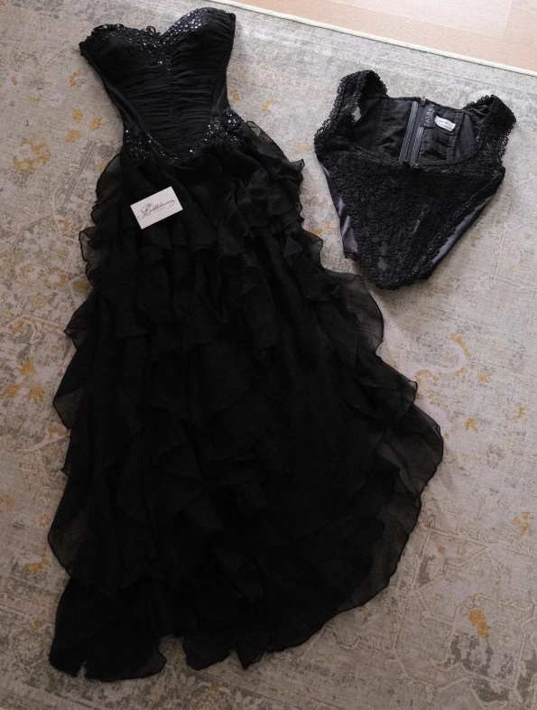 Jolie robe de bal noire fourreau en mousseline longue robe de soirée ED11173