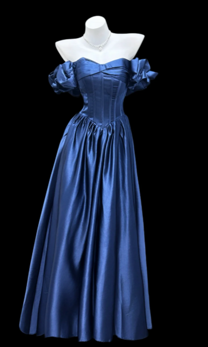 Pretty Blue Prom Dress A-Line Satin Long Evening Dress ED11174