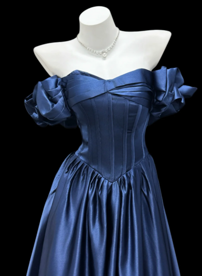 Pretty Blue Prom Dress A-Line Satin Long Evening Dress ED11174