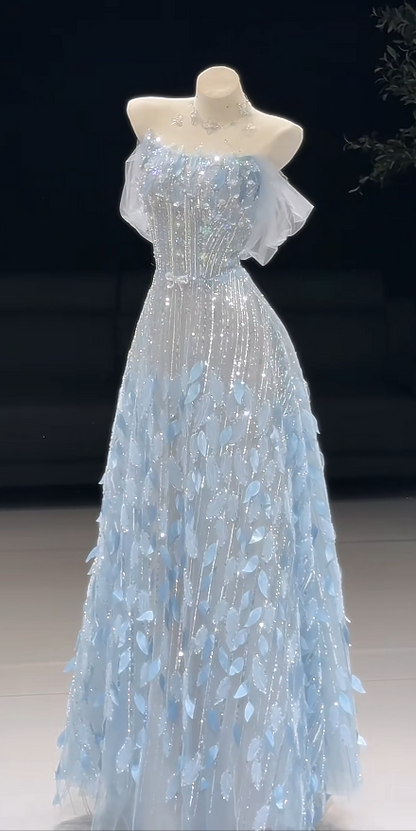 Pretty Pale Blue Prom Dress A-Line Tulle Long Evening Dress ED11175
