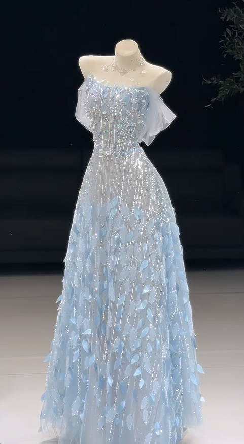 Pretty Pale Blue Prom Dress A-Line Tulle Long Evening Dress ED11175