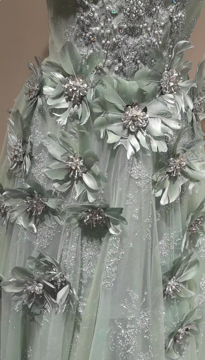 Pretty Green Prom Dress A-Line Tulle Long Evening Dress ED11176